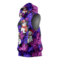 Christmas Snowman Leaves Sleeveless Hoodie Xmas Holiday Patterns - Wonder Print Shop