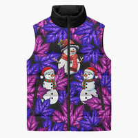 Christmas Snowman Leaves Sleeveless Puffer Jacket Xmas Holiday Patterns - Wonder Print Shop