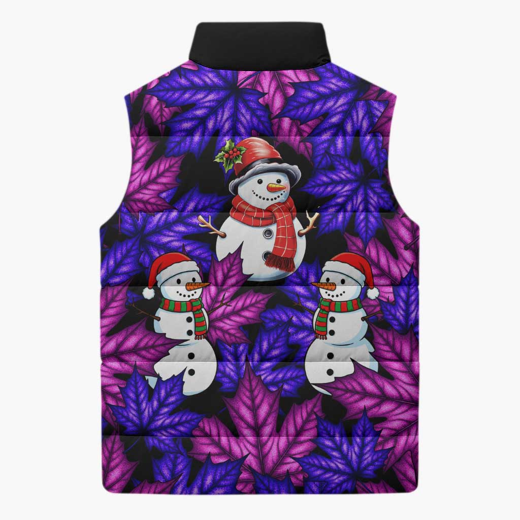 Christmas Snowman Leaves Sleeveless Puffer Jacket Xmas Holiday Patterns - Wonder Print Shop