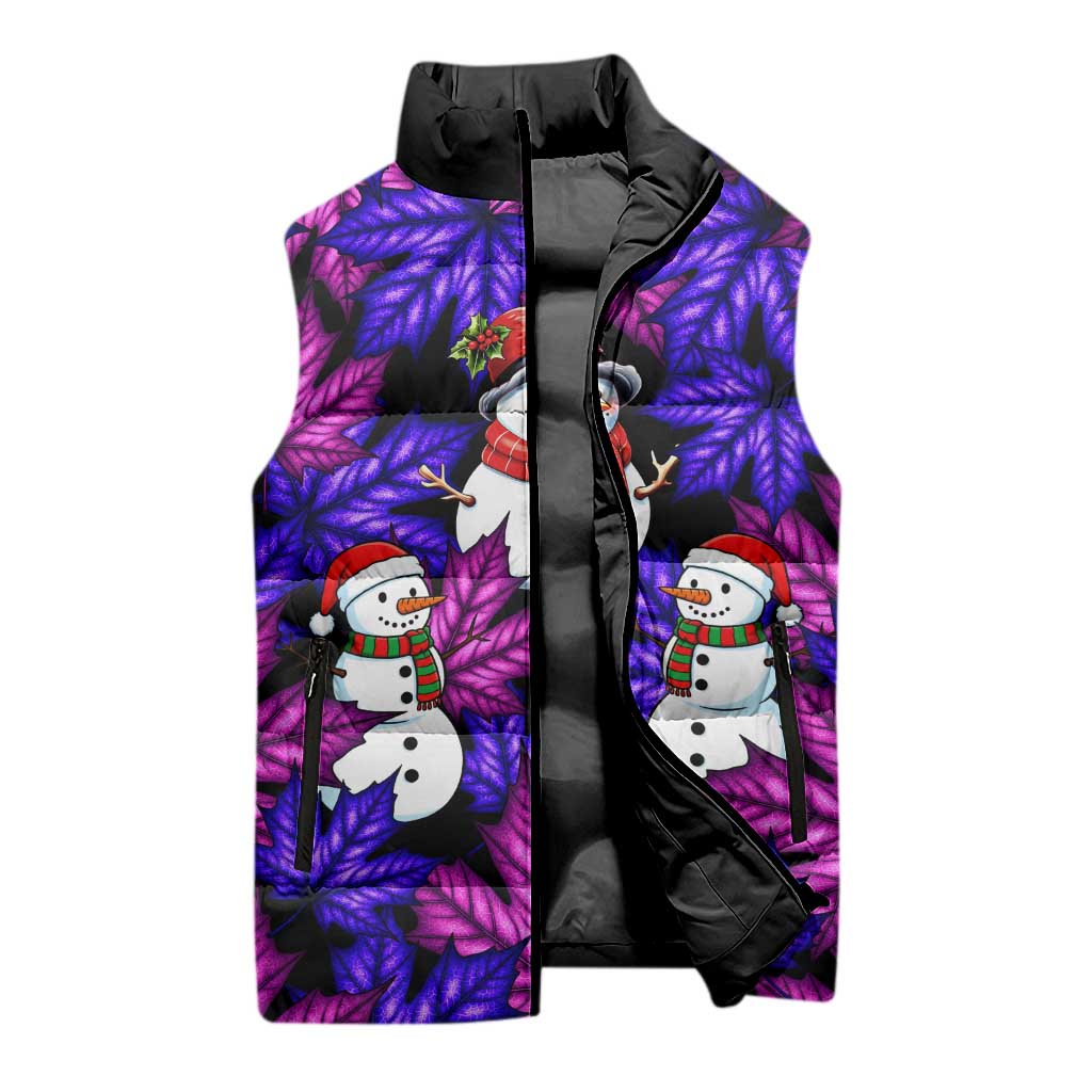 Christmas Snowman Leaves Sleeveless Puffer Jacket Xmas Holiday Patterns - Wonder Print Shop