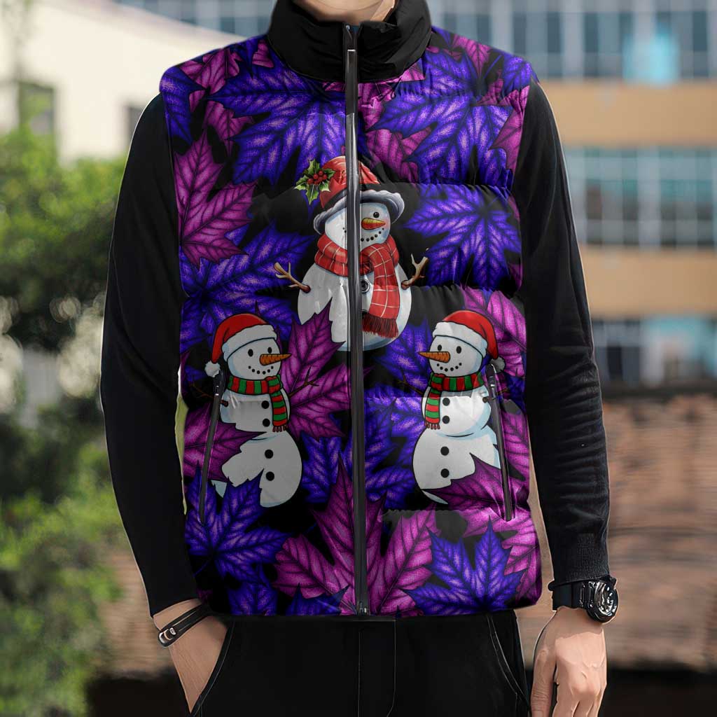 Christmas Snowman Leaves Sleeveless Puffer Jacket Xmas Holiday Patterns - Wonder Print Shop