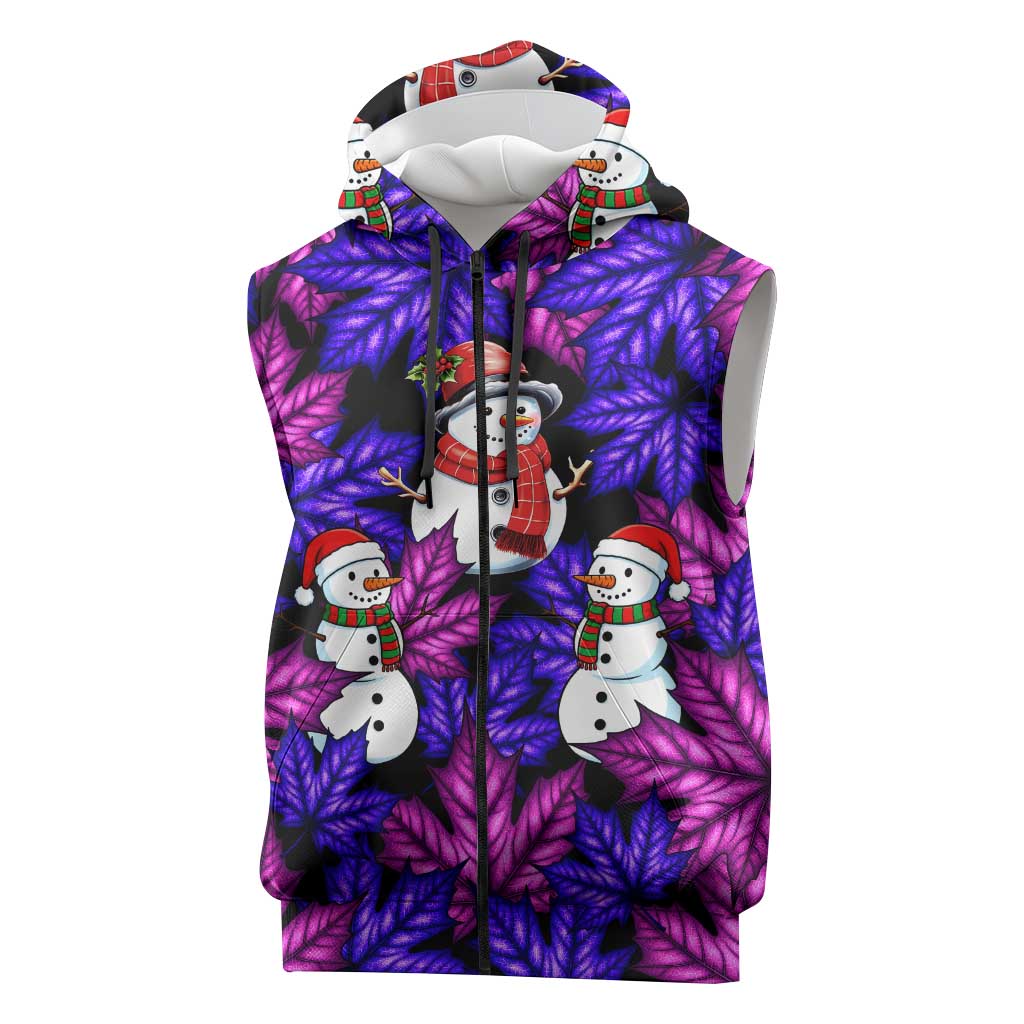 Christmas Snowman Leaves Sleeveless Zip Hoodie Xmas Holiday Patterns - Wonder Print Shop