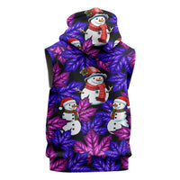 Christmas Snowman Leaves Sleeveless Zip Hoodie Xmas Holiday Patterns - Wonder Print Shop