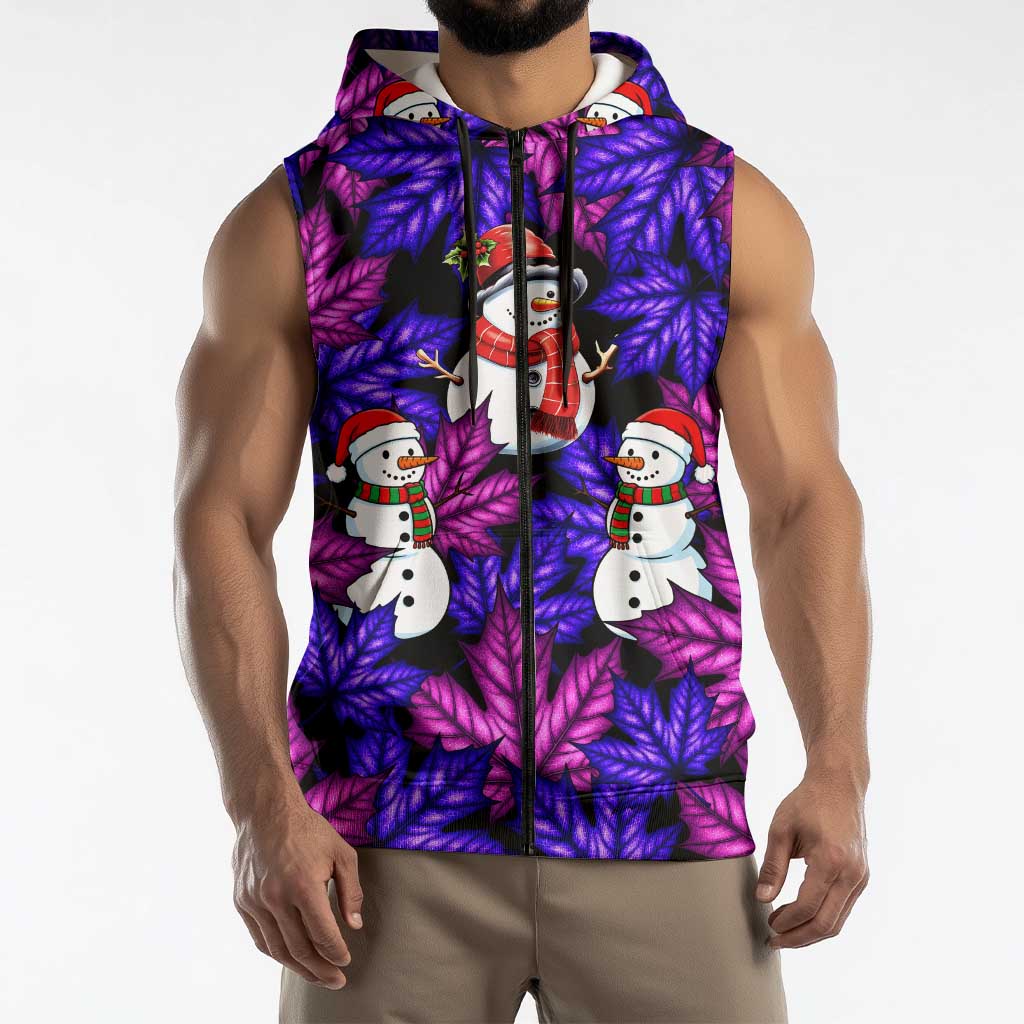 Christmas Snowman Leaves Sleeveless Zip Hoodie Xmas Holiday Patterns - Wonder Print Shop