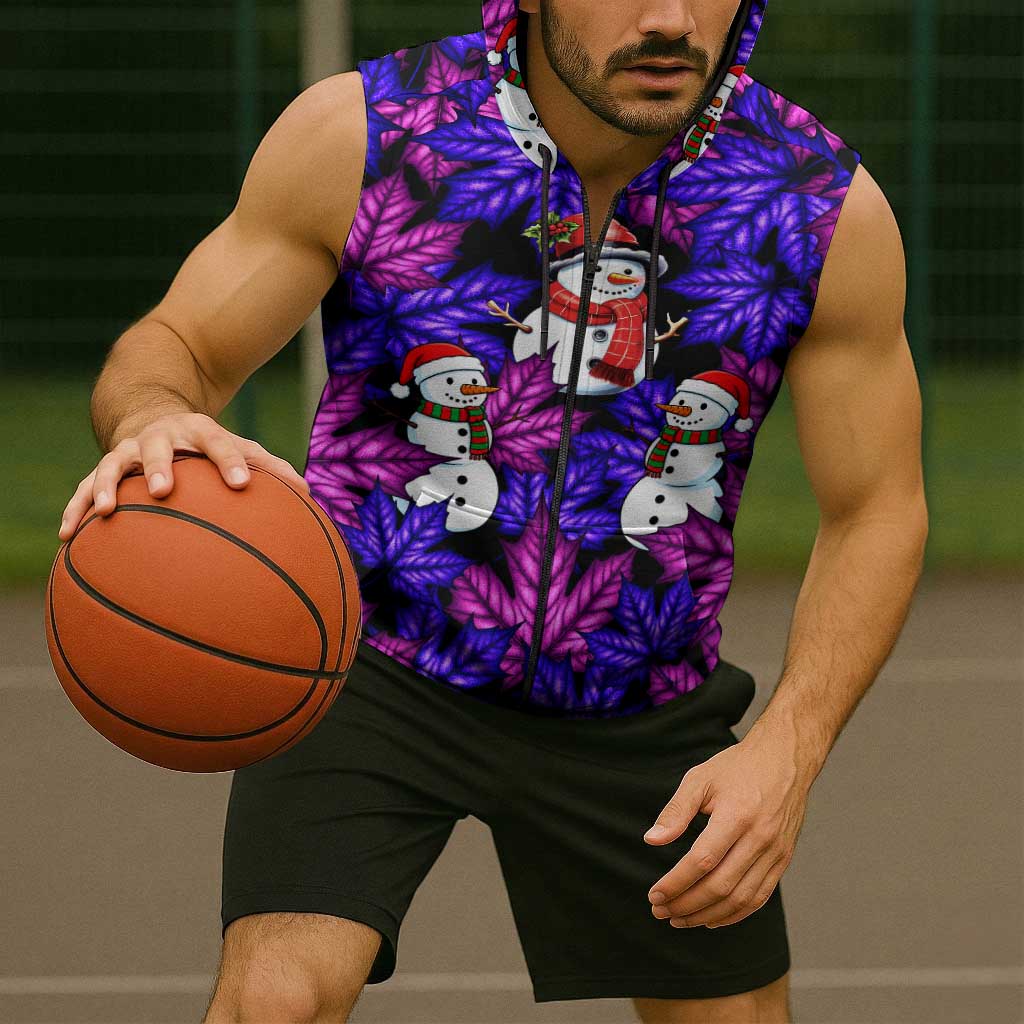 Christmas Snowman Leaves Sleeveless Zip Hoodie Xmas Holiday Patterns - Wonder Print Shop