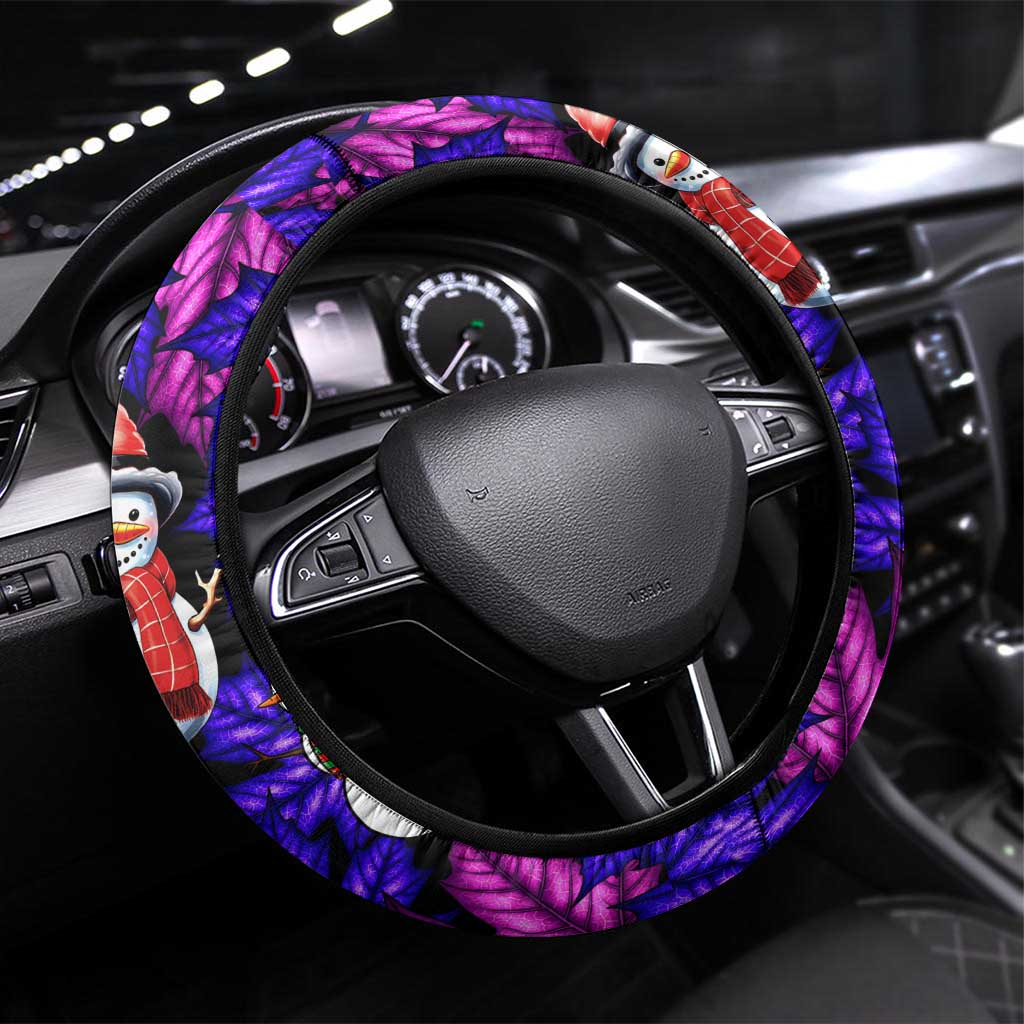 Christmas Snowman Leaves Steering Wheel Cover Xmas Holiday Patterns - Wonder Print Shop