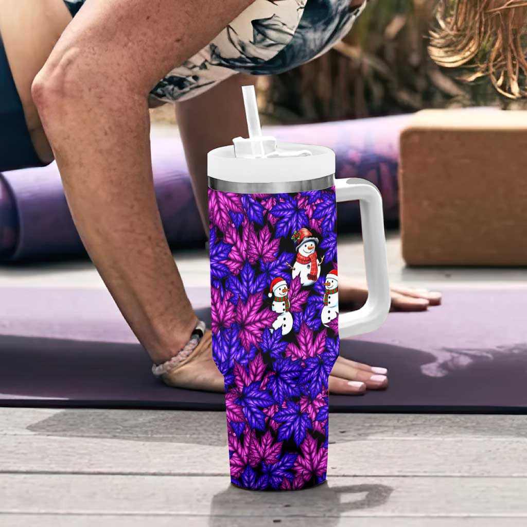 Christmas Snowman Leaves Tumbler With Handle Xmas Holiday Patterns - Wonder Print Shop