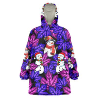 Christmas Snowman Leaves Wearable Blanket Hoodie Xmas Holiday Patterns - Wonder Print Shop