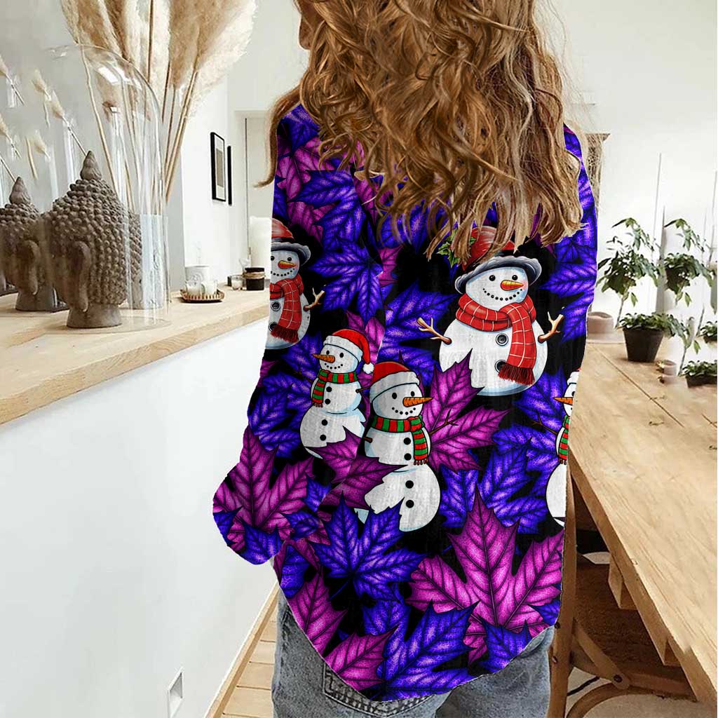 Christmas Snowman Leaves Women Casual Shirt Xmas Holiday Patterns - Wonder Print Shop