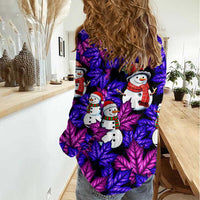 Christmas Snowman Leaves Women Casual Shirt Xmas Holiday Patterns - Wonder Print Shop