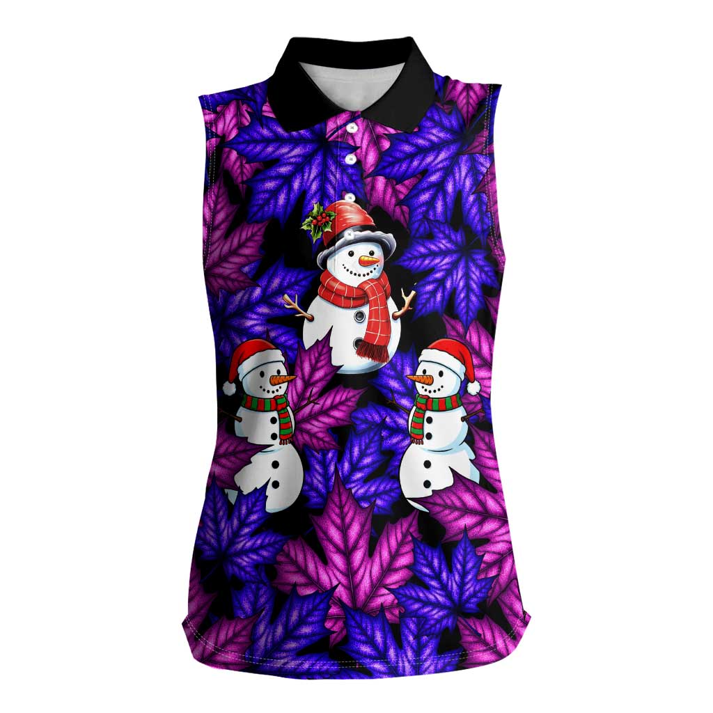 Christmas Snowman Leaves Women Sleeveless Polo Shirt Xmas Holiday Patterns - Wonder Print Shop