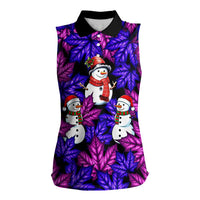 Christmas Snowman Leaves Women Sleeveless Polo Shirt Xmas Holiday Patterns - Wonder Print Shop