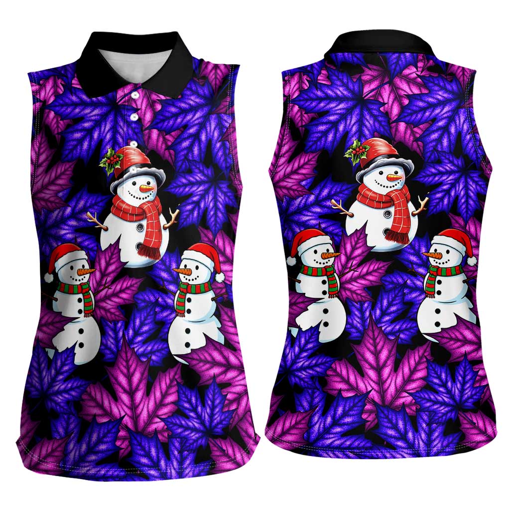 Christmas Snowman Leaves Women Sleeveless Polo Shirt Xmas Holiday Patterns - Wonder Print Shop