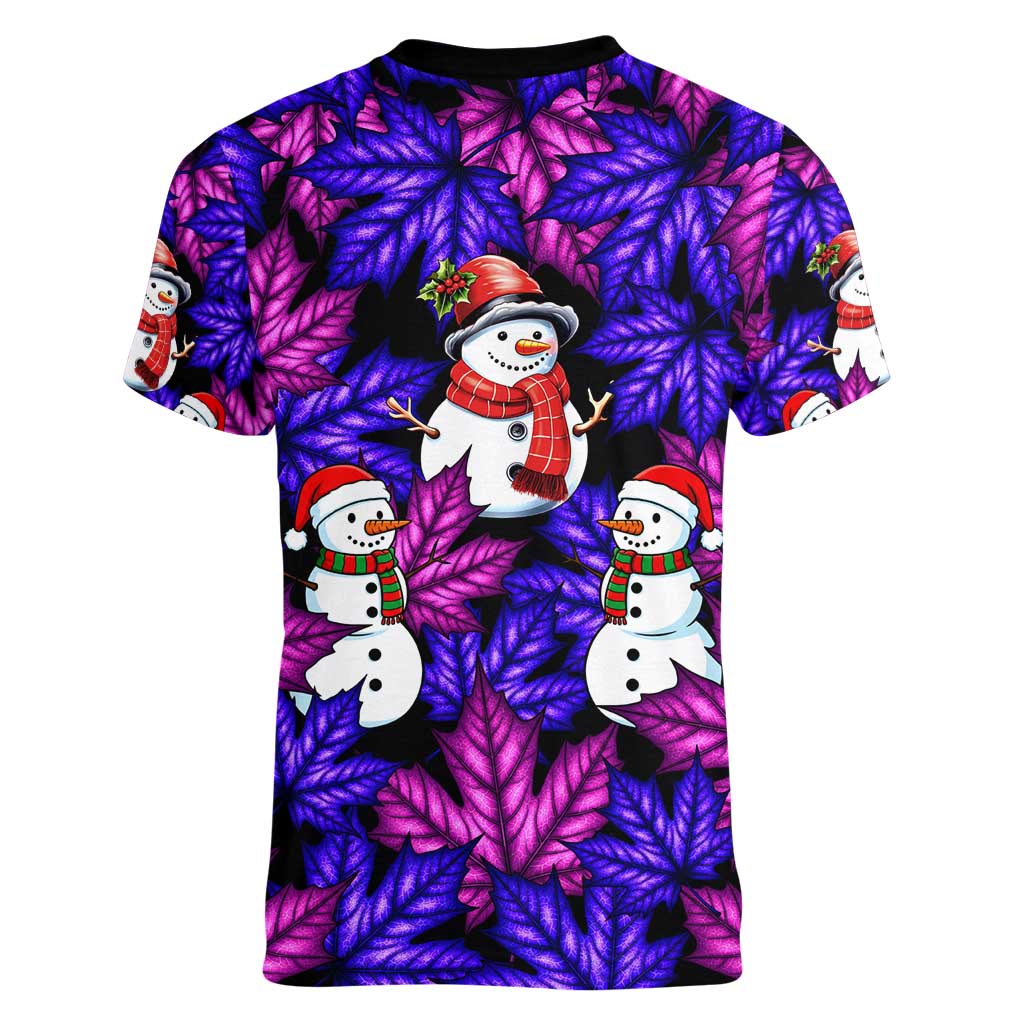 Christmas Snowman Leaves Women V-Neck T-Shirt Xmas Holiday Patterns - Wonder Print Shop
