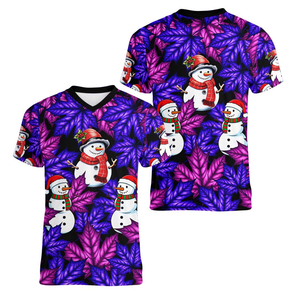 Christmas Snowman Leaves Women V-Neck T-Shirt Xmas Holiday Patterns - Wonder Print Shop