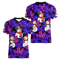 Christmas Snowman Leaves Women V-Neck T-Shirt Xmas Holiday Patterns - Wonder Print Shop