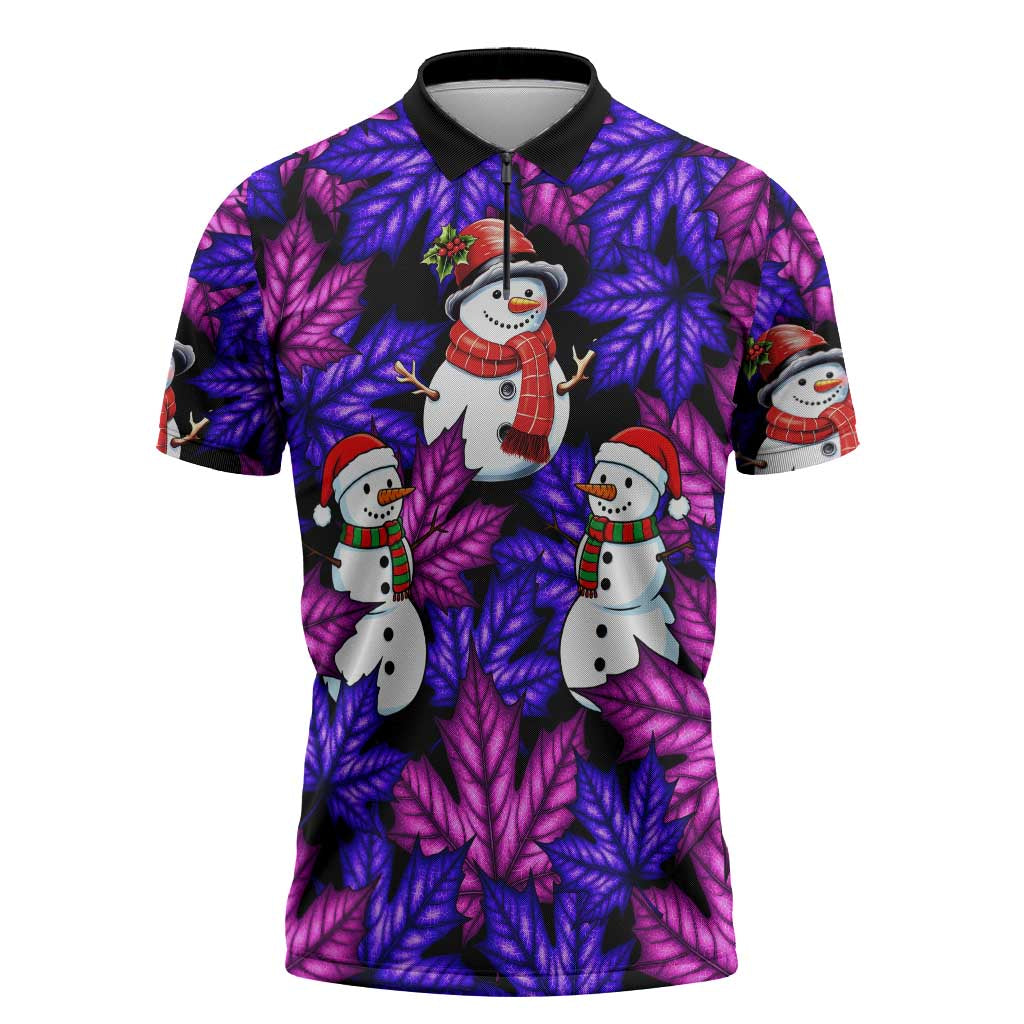 Christmas Snowman Leaves Zipper Polo Shirt Xmas Holiday Patterns - Wonder Print Shop