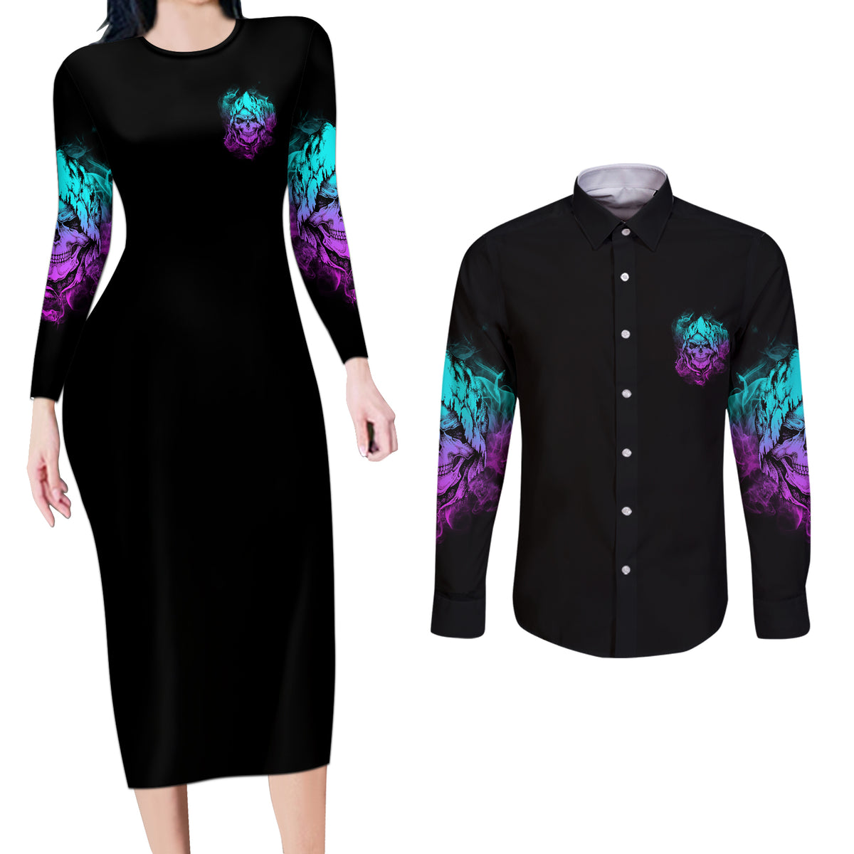 If I'm Too Quiet And Smiling Couples Matching Long Sleeve Bodycon Dress and Long Sleeve Button Shirt - Wonder Print Shop