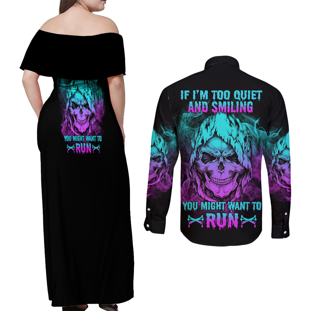 If I'm Too Quiet And Smiling Couples Matching Off Shoulder Maxi Dress and Long Sleeve Button Shirt - Wonder Print Shop