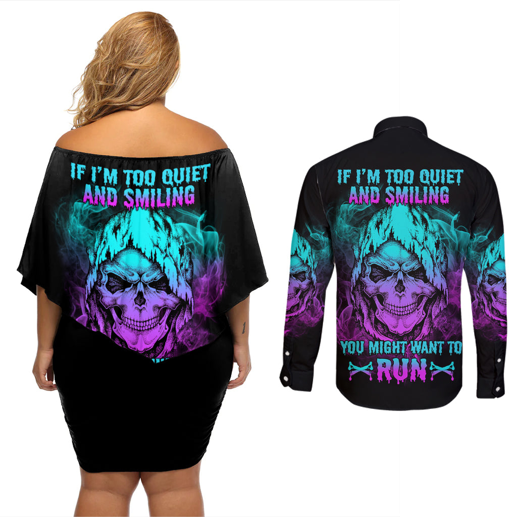 If I'm Too Quiet And Smiling Couples Matching Off Shoulder Short Dress and Long Sleeve Button Shirt - Wonder Print Shop