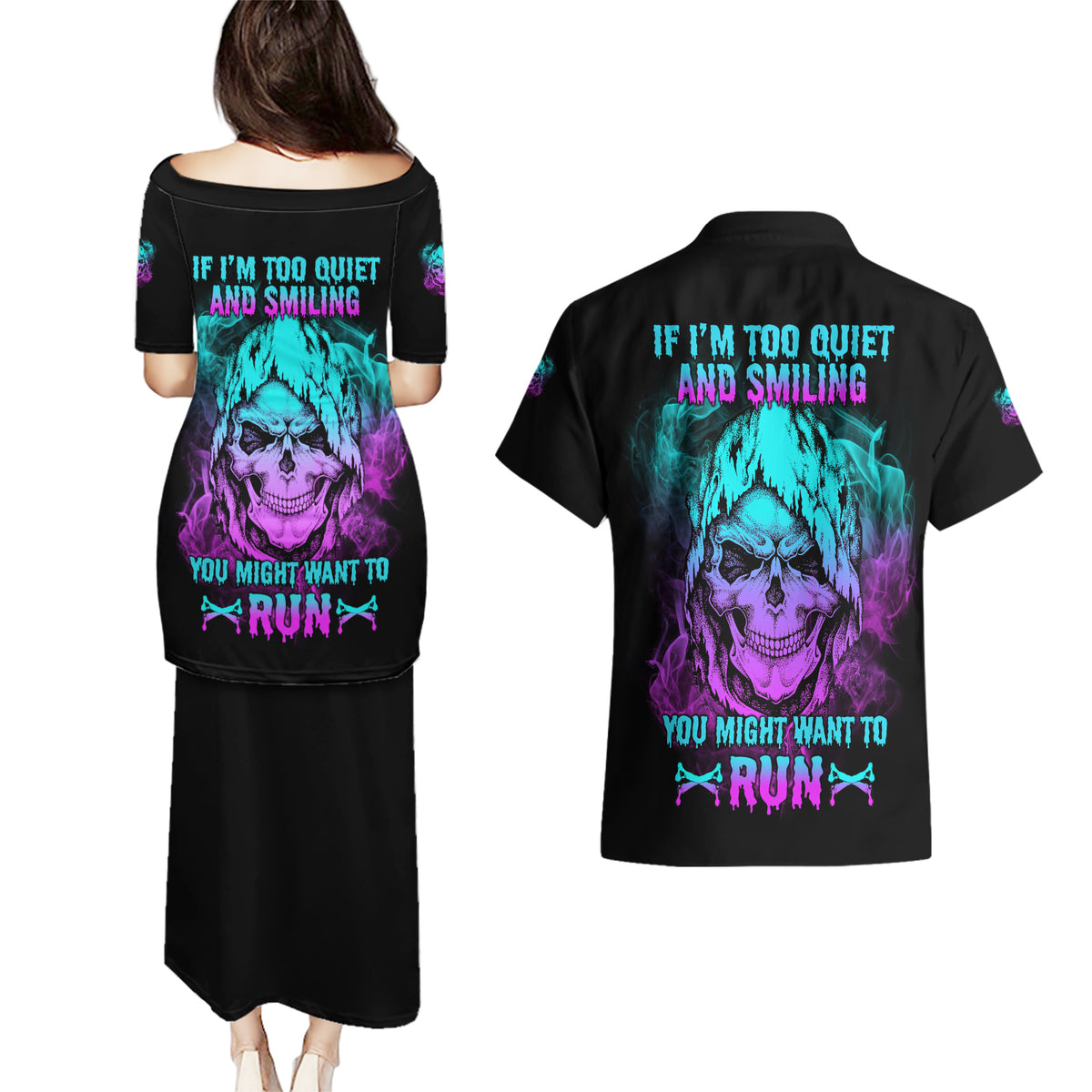 If I'm Too Quiet And Smiling Couples Matching Puletasi Dress and Hawaiian Shirt - Wonder Print Shop