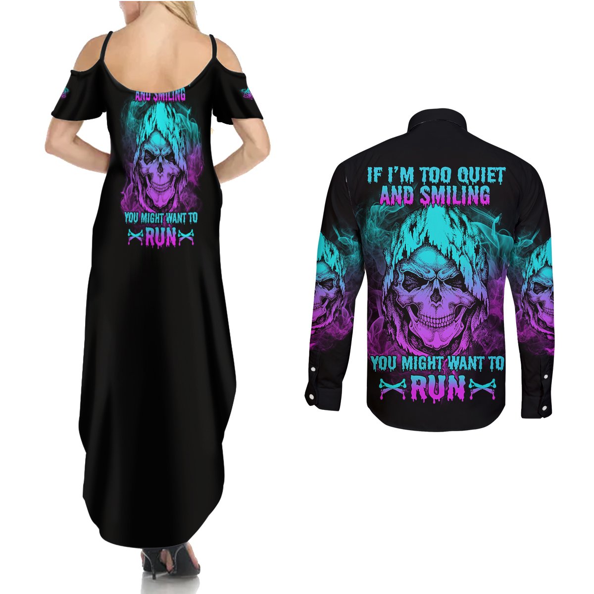 If I'm Too Quiet And Smiling Couples Matching Summer Maxi Dress and Long Sleeve Button Shirt - Wonder Print Shop