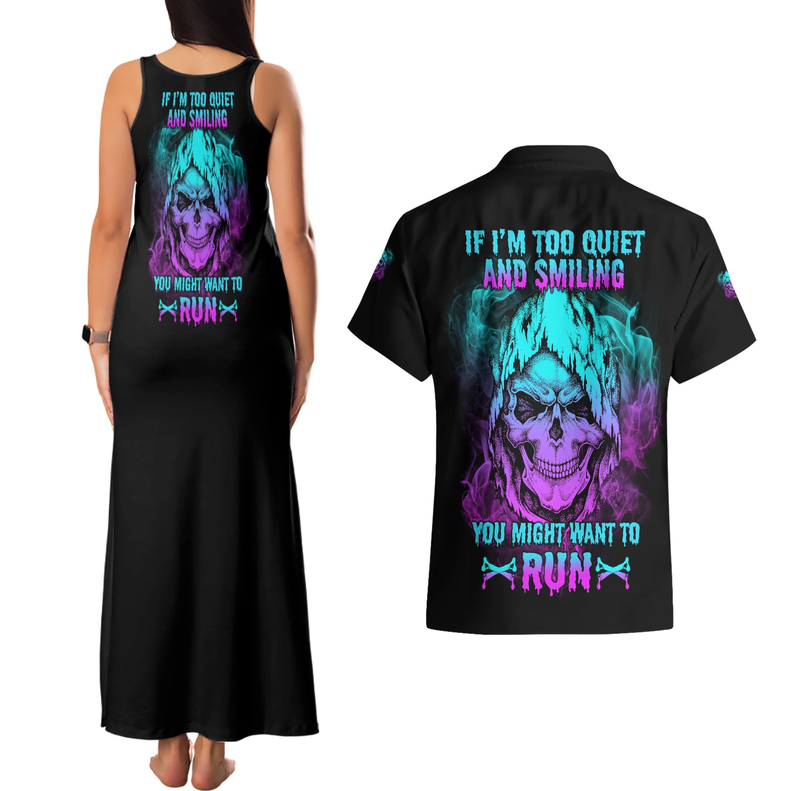 If I'm Too Quiet And Smiling Couples Matching Tank Maxi Dress and Hawaiian Shirt - Wonder Print Shop