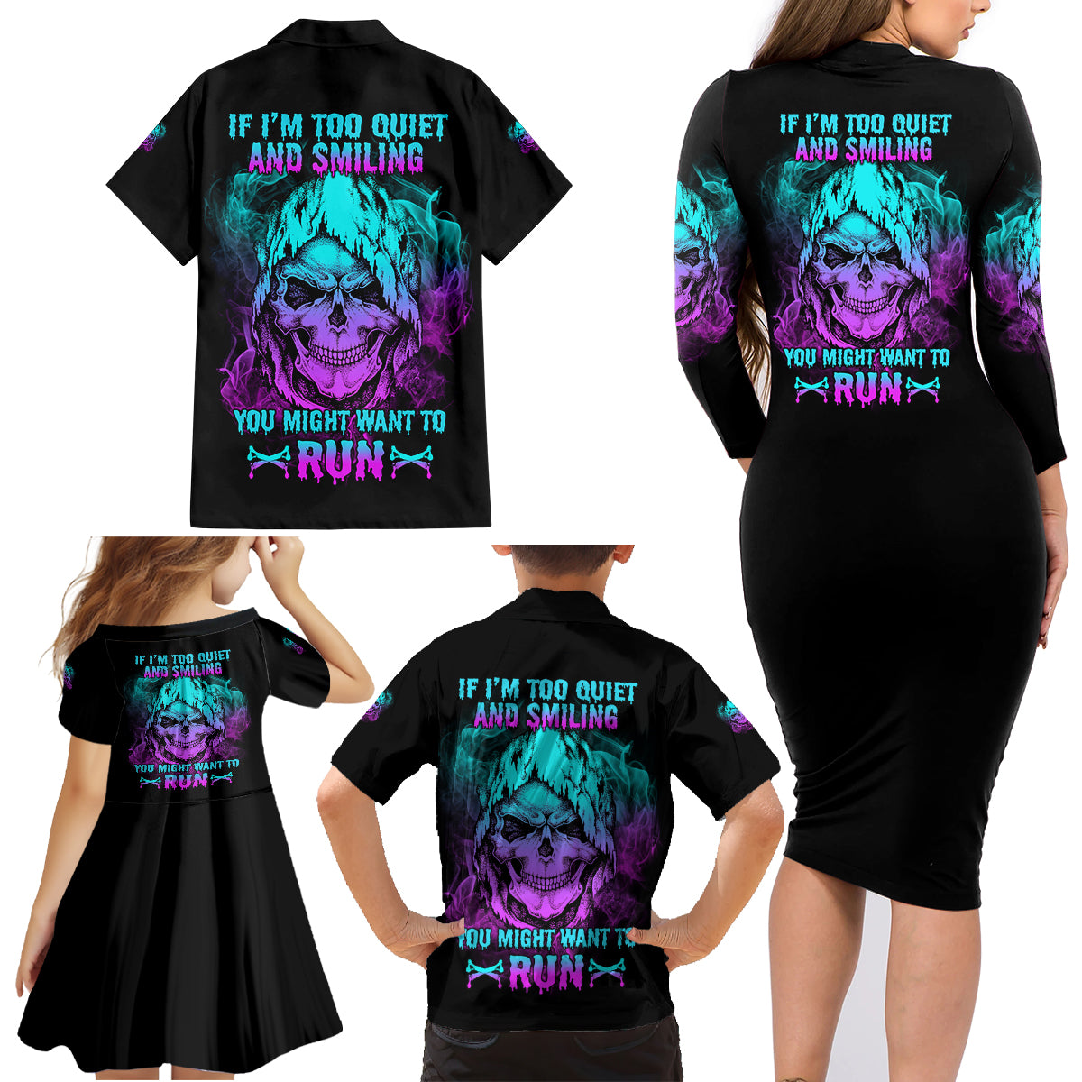 If I'm Too Quiet And Smiling Family Matching Long Sleeve Bodycon Dress and Hawaiian Shirt - Wonder Print Shop