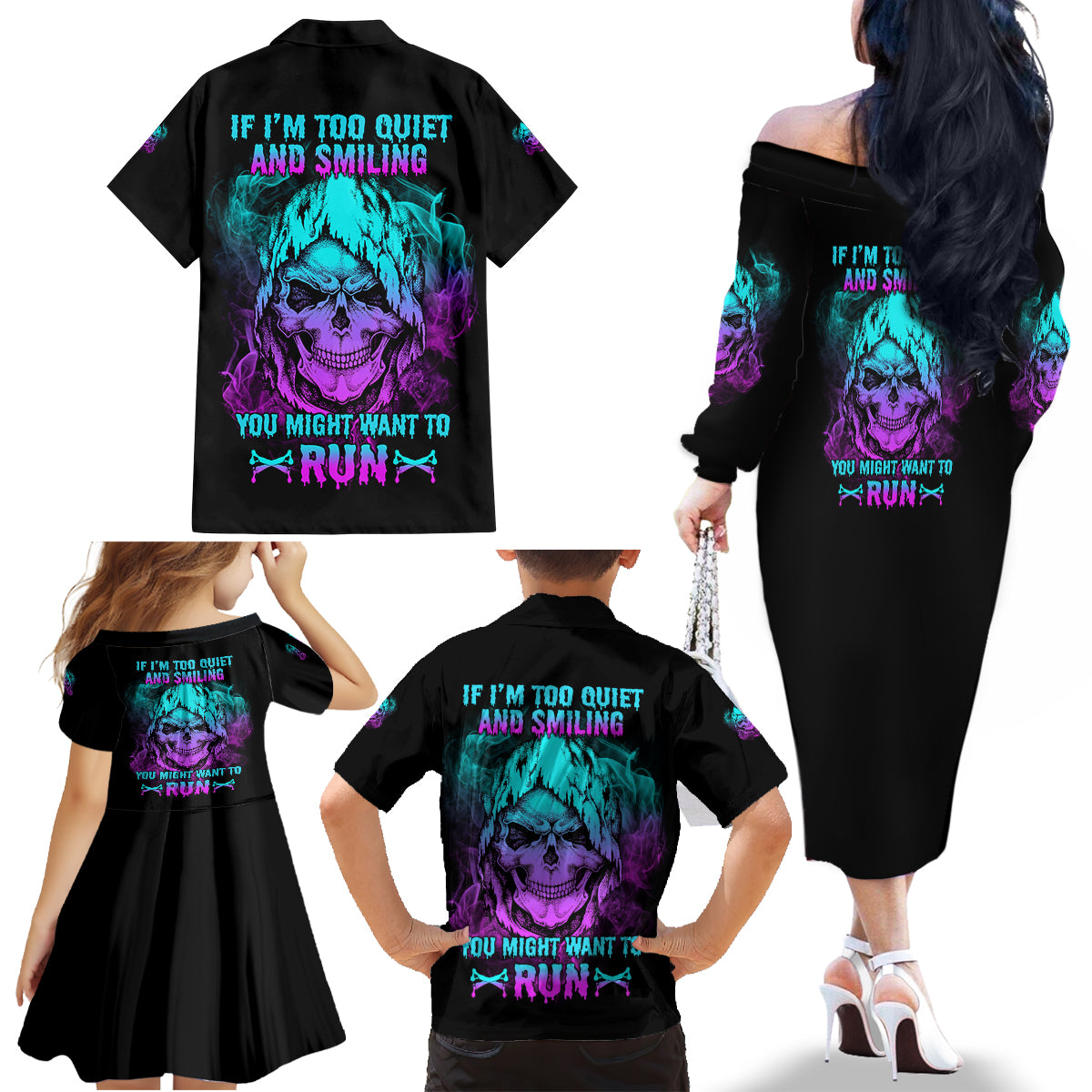 If I'm Too Quiet And Smiling Family Matching Off Shoulder Long Sleeve Dress and Hawaiian Shirt - Wonder Print Shop