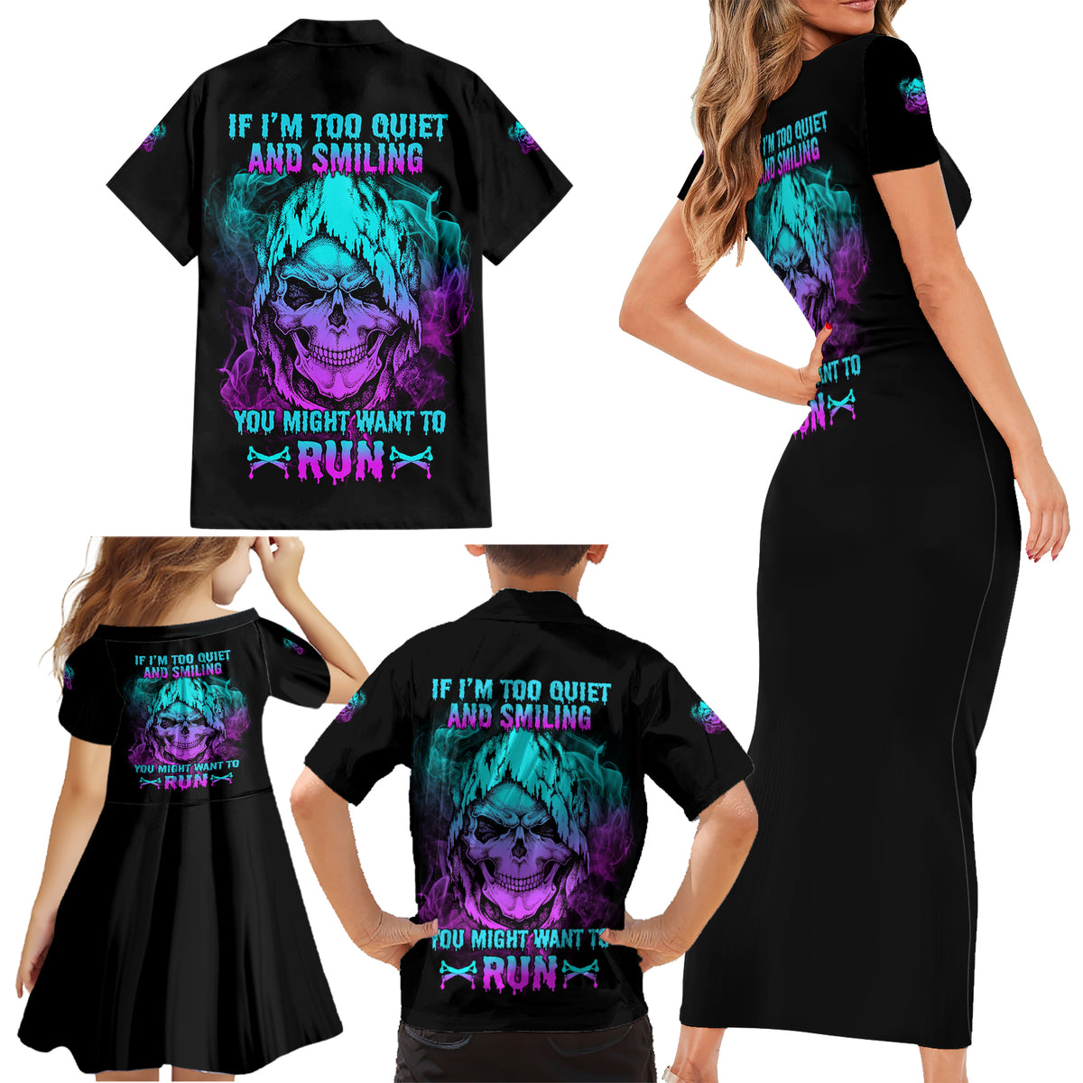 If I'm Too Quiet And Smiling Family Matching Short Sleeve Bodycon Dress and Hawaiian Shirt - Wonder Print Shop