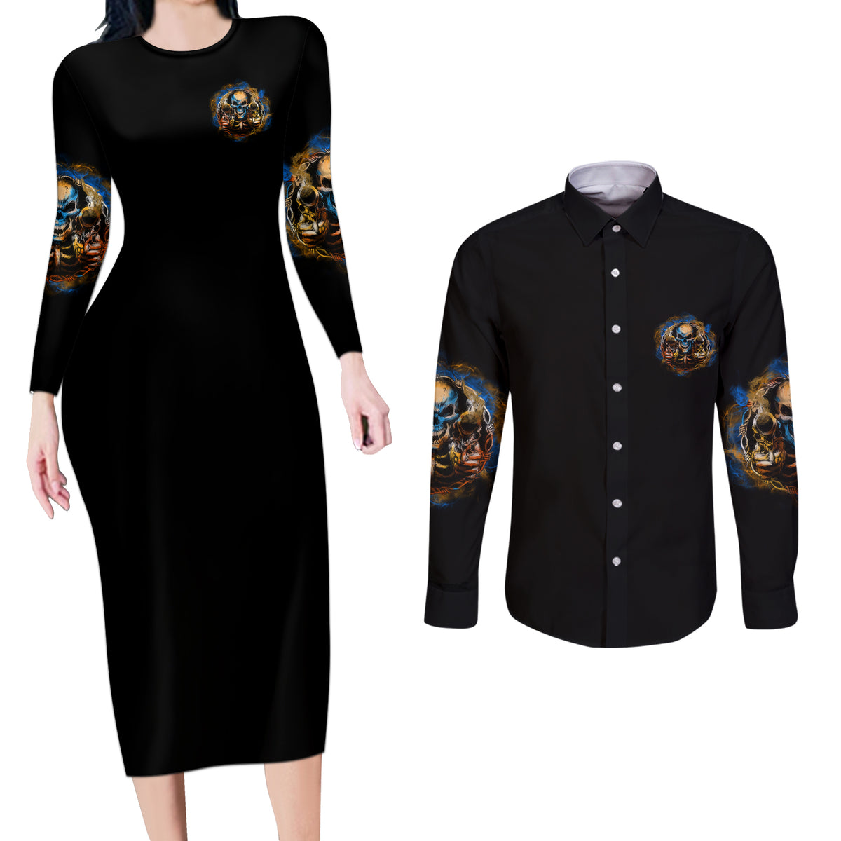 I Am Who I Am Couples Matching Long Sleeve Bodycon Dress and Long Sleeve Button Shirt - Wonder Print Shop