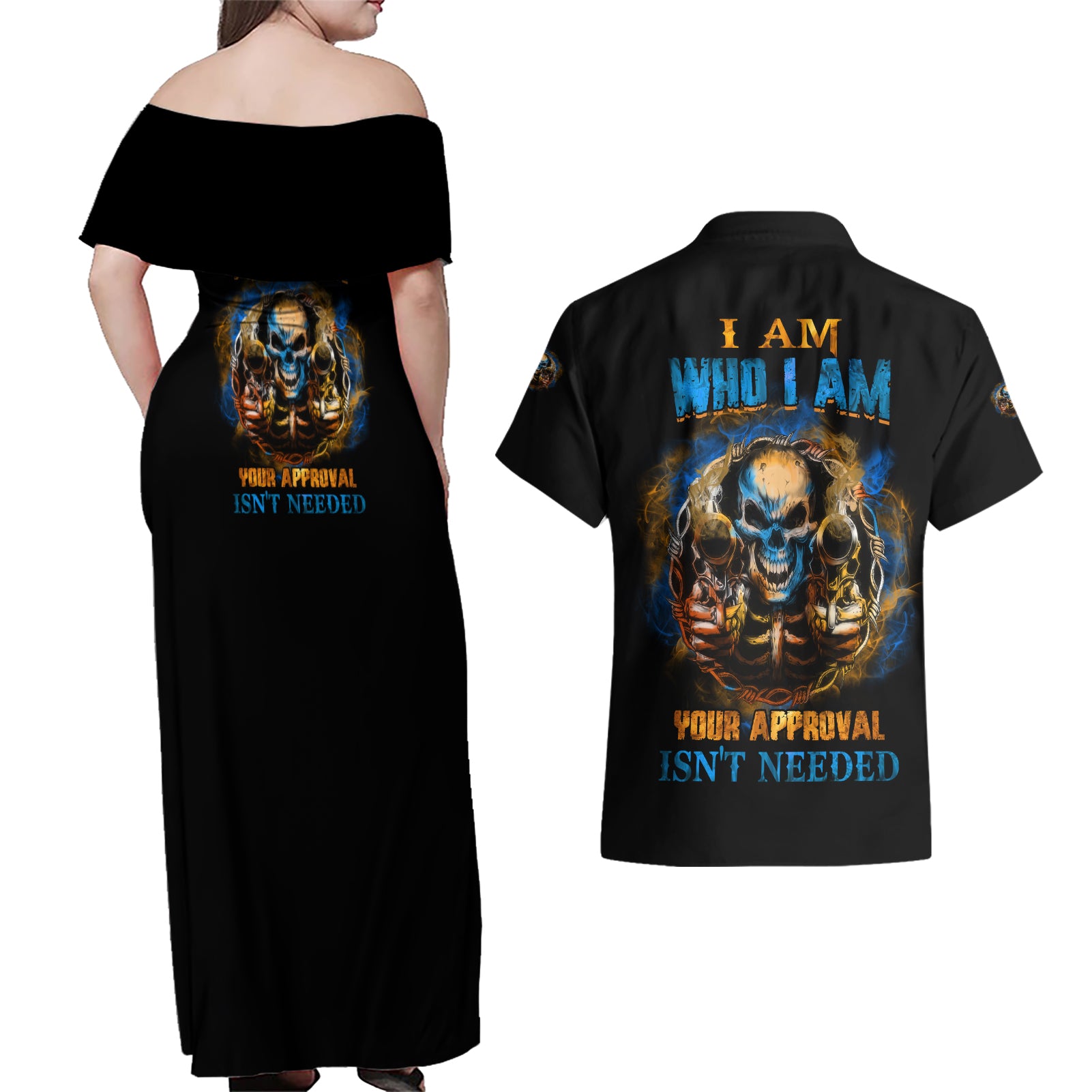 I Am Who I Am Couples Matching Off Shoulder Maxi Dress and Hawaiian Shirt - Wonder Print Shop