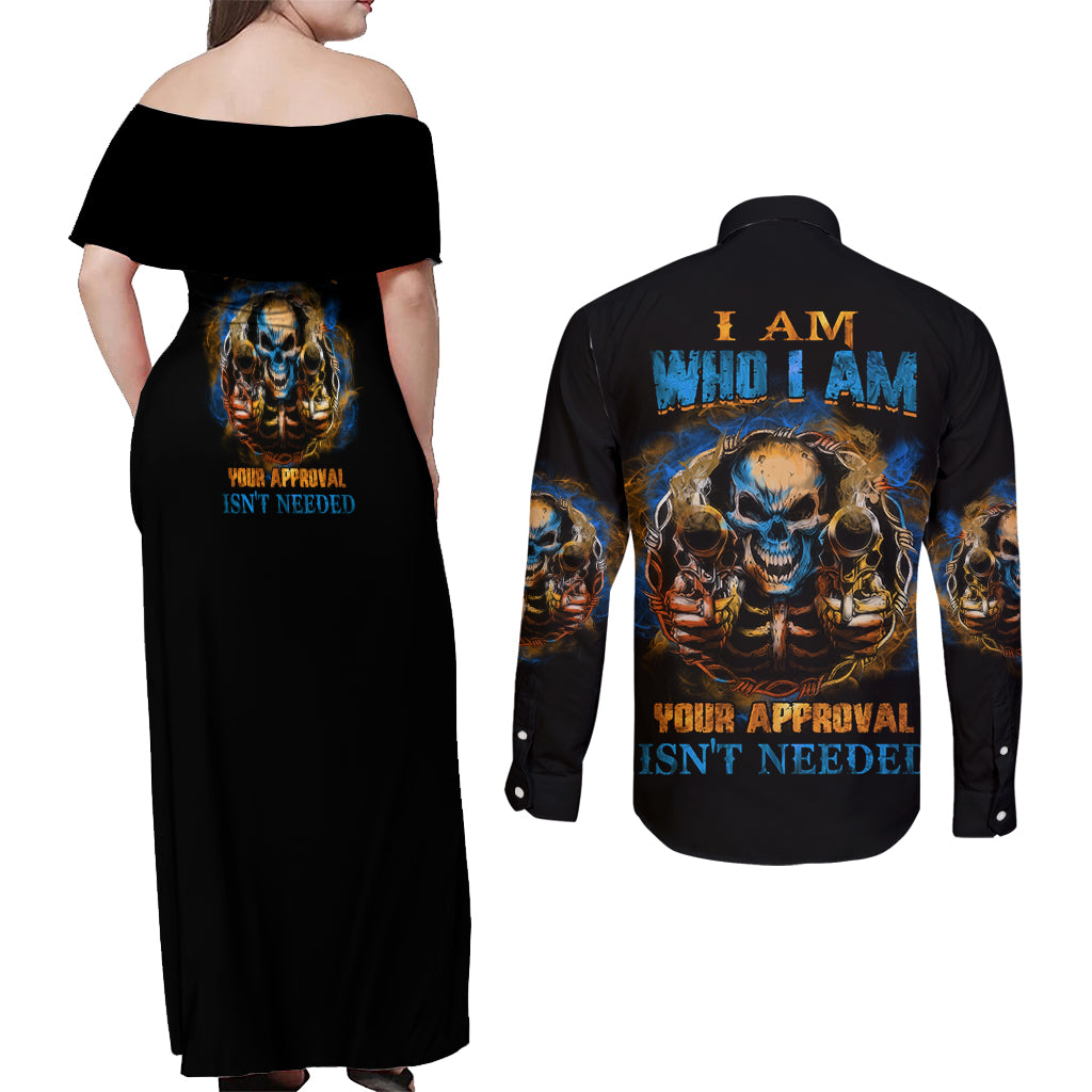 I Am Who I Am Couples Matching Off Shoulder Maxi Dress and Long Sleeve Button Shirt - Wonder Print Shop