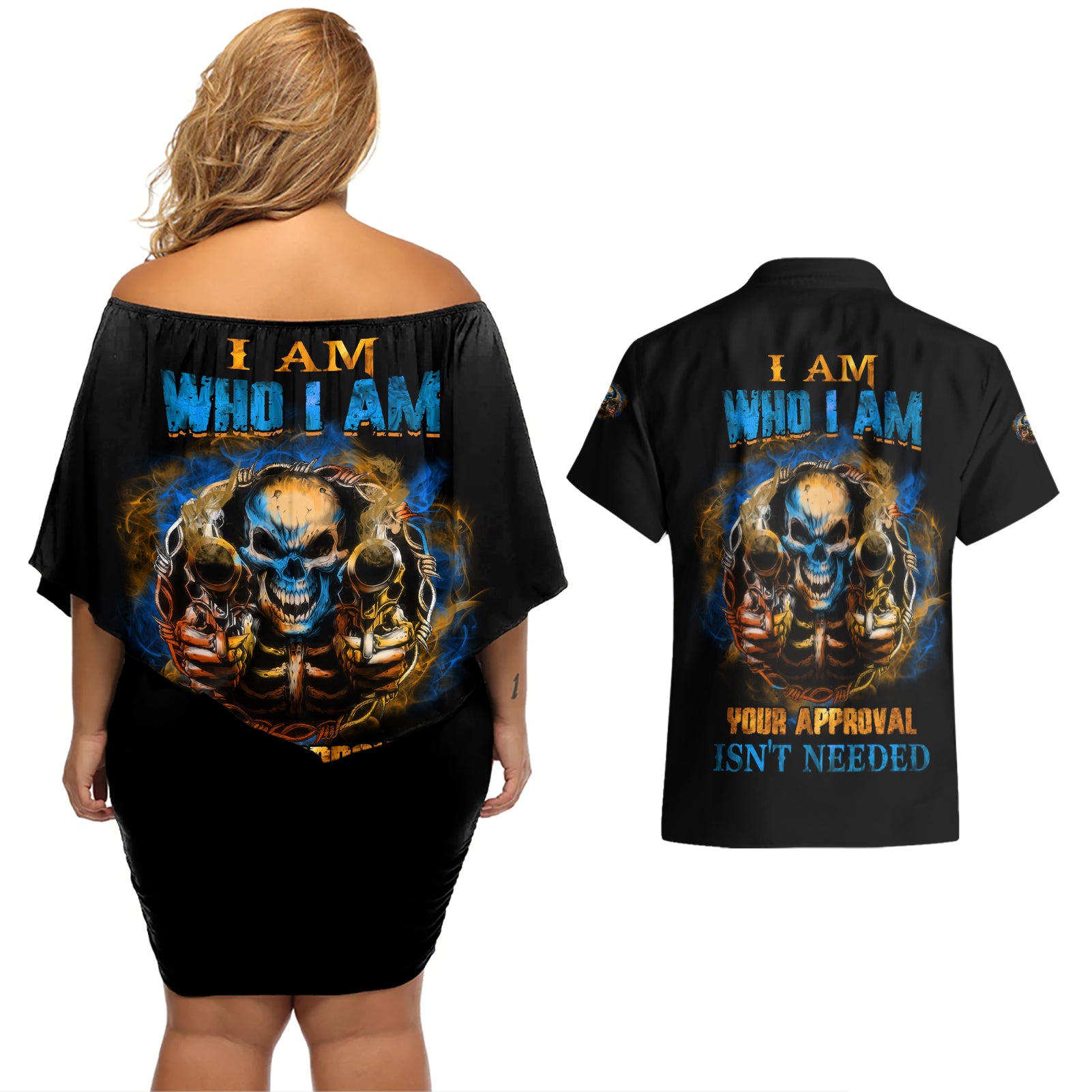 I Am Who I Am Couples Matching Off Shoulder Short Dress and Hawaiian Shirt - Wonder Print Shop