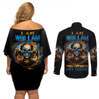 I Am Who I Am Couples Matching Off Shoulder Short Dress and Long Sleeve Button Shirt - Wonder Print Shop
