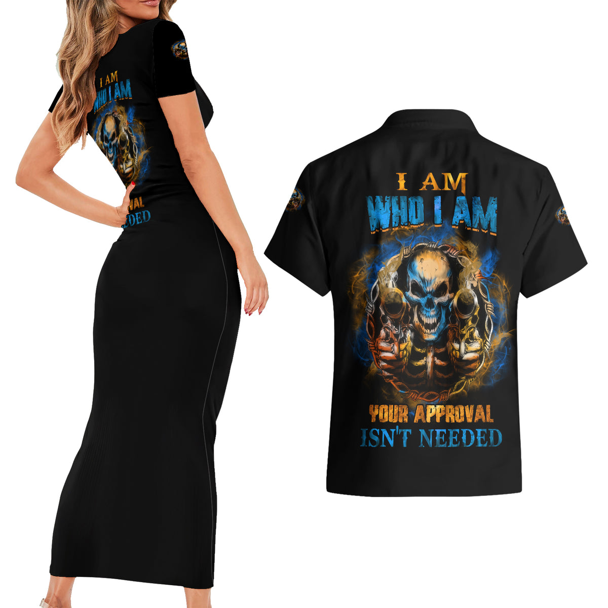 I Am Who I Am Couples Matching Short Sleeve Bodycon Dress and Hawaiian Shirt - Wonder Print Shop