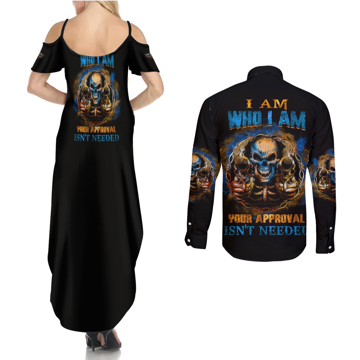 I Am Who I Am Couples Matching Summer Maxi Dress and Long Sleeve Button Shirt - Wonder Print Shop