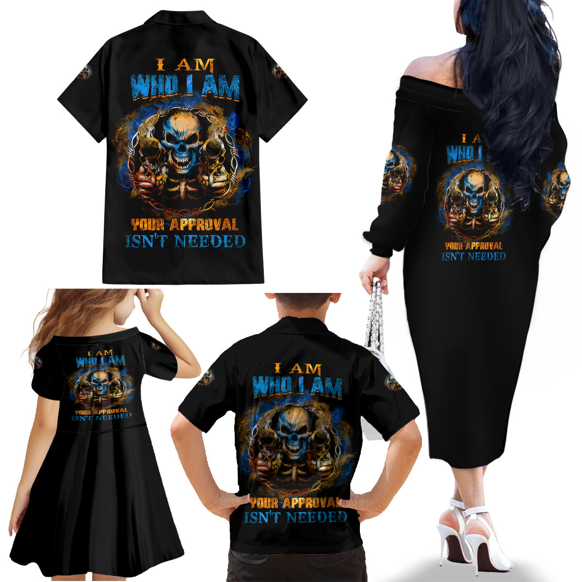 I Am Who I Am Family Matching Off Shoulder Long Sleeve Dress and Hawaiian Shirt - Wonder Print Shop