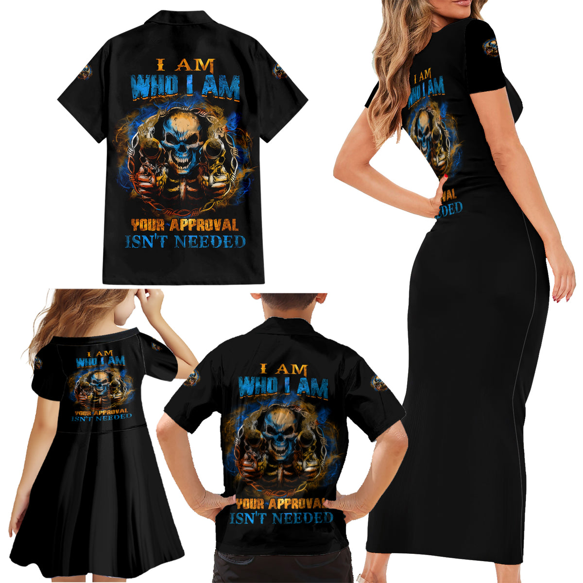 I Am Who I Am Family Matching Short Sleeve Bodycon Dress and Hawaiian Shirt - Wonder Print Shop