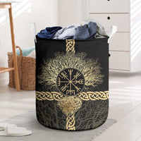 Vegvisir Compass Viking Laundry Basket with Yggdrasil Tree and Axe Symbols Norse Mythology Tribute - Wonder Print Shop