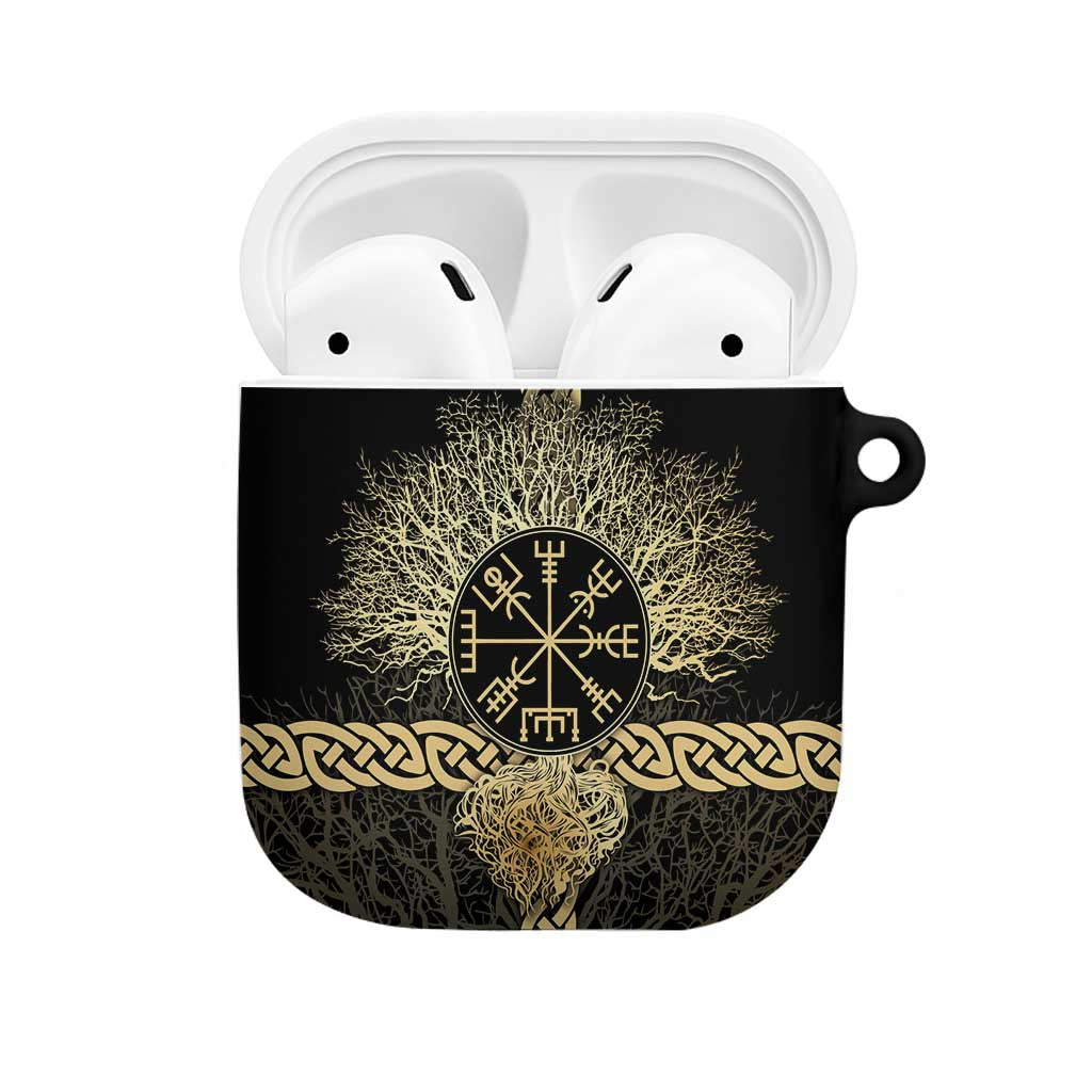 Vegvisir Compass Viking AirPods Case with Yggdrasil Tree and Axe Symbols Norse Mythology Tribute - Wonder Print Shop