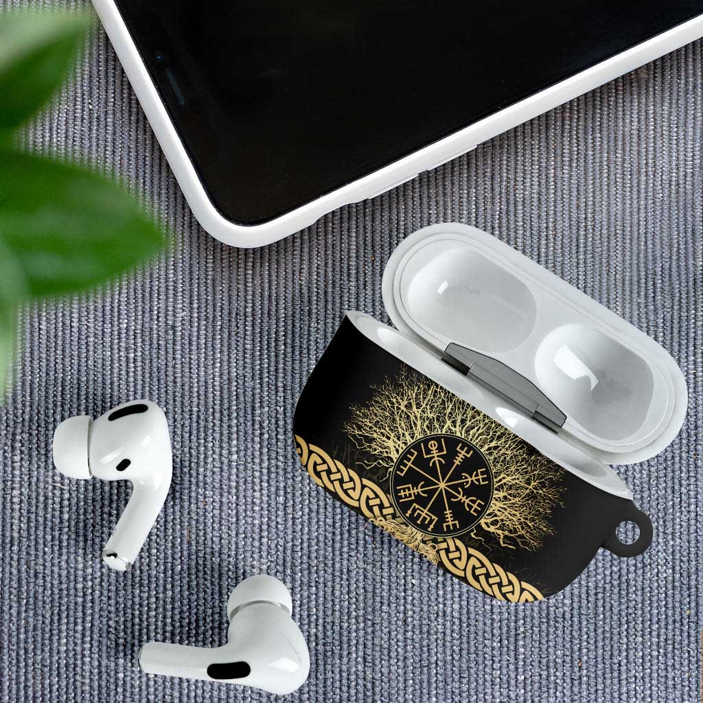Vegvisir Compass Viking AirPods Case with Yggdrasil Tree and Axe Symbols Norse Mythology Tribute - Wonder Print Shop