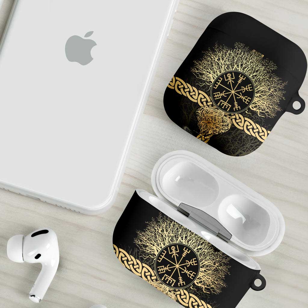 Vegvisir Compass Viking AirPods Case with Yggdrasil Tree and Axe Symbols Norse Mythology Tribute - Wonder Print Shop