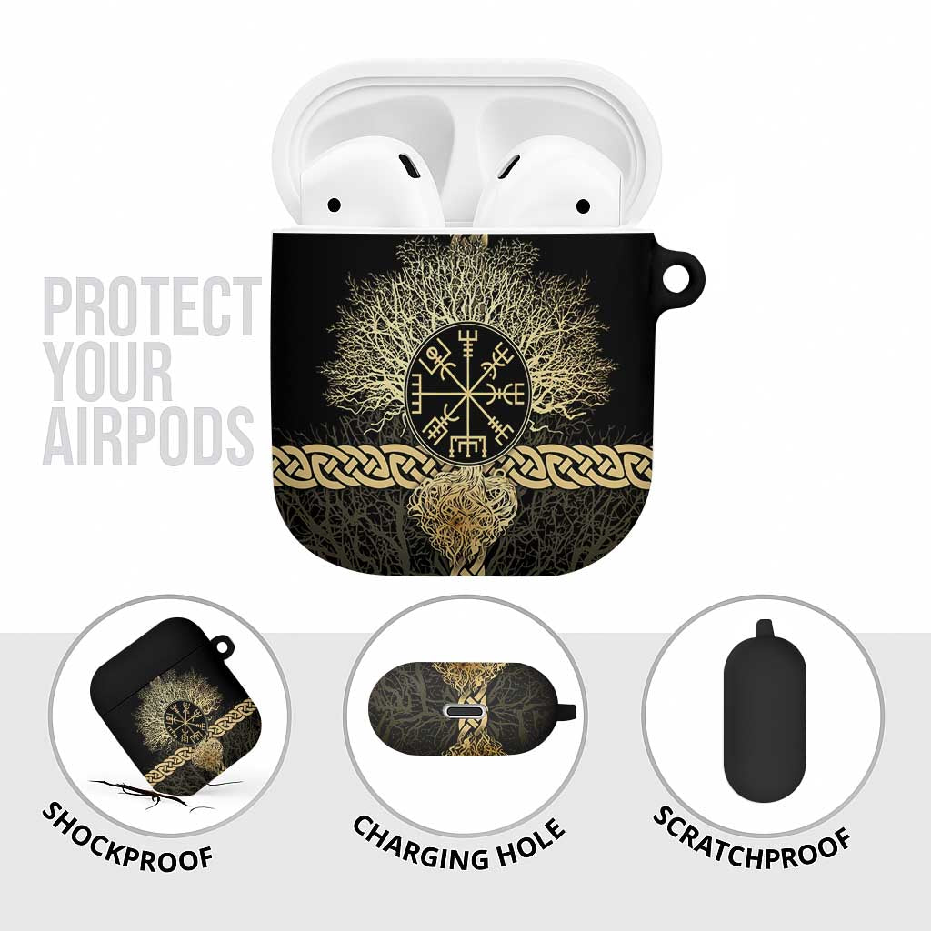Vegvisir Compass Viking AirPods Case with Yggdrasil Tree and Axe Symbols Norse Mythology Tribute - Wonder Print Shop