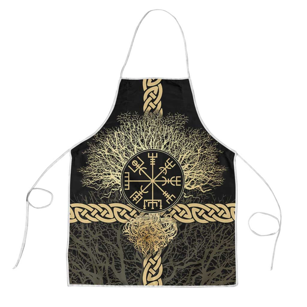 Vegvisir Compass Viking Apron with Yggdrasil Tree and Axe Symbols Norse Mythology Tribute - Wonder Print Shop