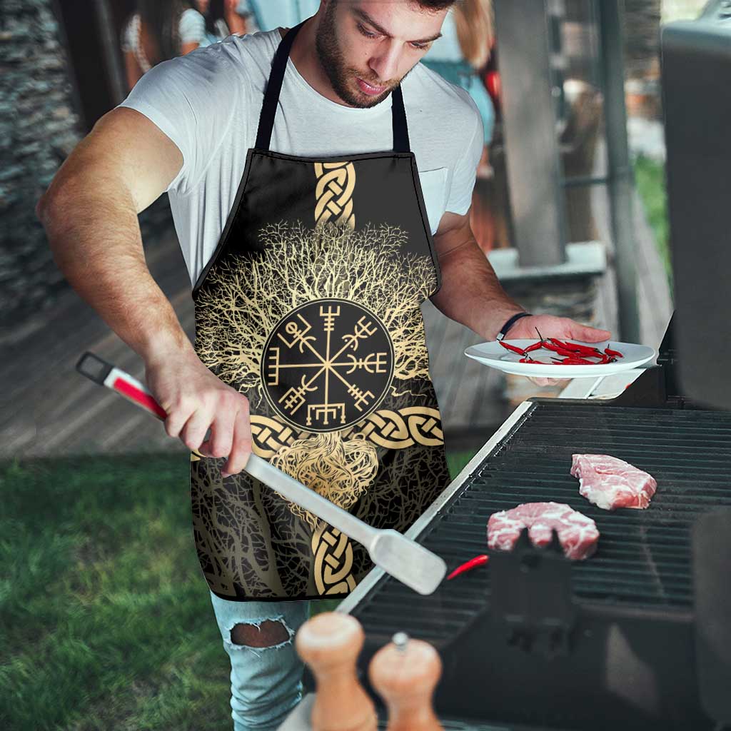 Vegvisir Compass Viking Apron with Yggdrasil Tree and Axe Symbols Norse Mythology Tribute - Wonder Print Shop