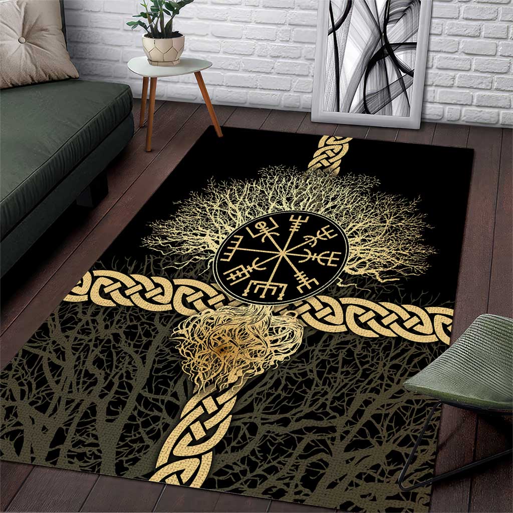 Vegvisir Compass Viking Area Rug with Yggdrasil Tree and Axe Symbols Norse Mythology Tribute - Wonder Print Shop