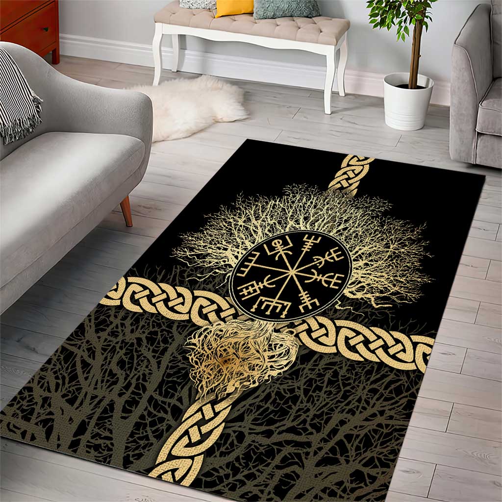 Vegvisir Compass Viking Area Rug with Yggdrasil Tree and Axe Symbols Norse Mythology Tribute - Wonder Print Shop