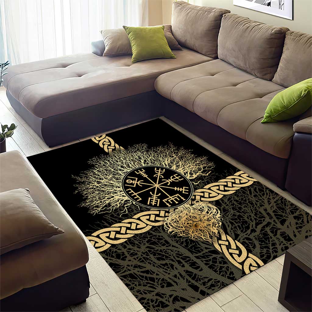 Vegvisir Compass Viking Area Rug with Yggdrasil Tree and Axe Symbols Norse Mythology Tribute - Wonder Print Shop