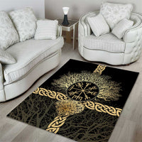 Vegvisir Compass Viking Area Rug with Yggdrasil Tree and Axe Symbols Norse Mythology Tribute - Wonder Print Shop